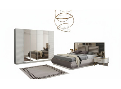 Cama doble moderna 2x mesitas de noche armario conjunto de dormitorio de 4 piezas.