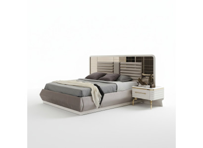 Muebles de dormitorio modernos, cama doble diseñada por diseñadores, 2 mesitas de noche de madera, 3 piezas.