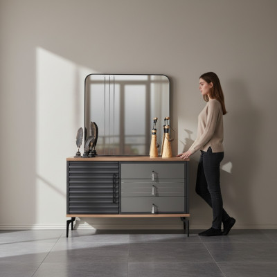 Espejo rectangular elegante de color marrón con estilo Conjunto de dormitorio.
