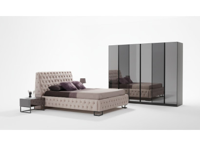 Juego de dormitorio de lujo, muebles de diseñador, cama de lujo, armario de madera.