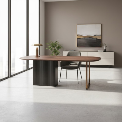 Mesa de madera marrón Diseñador Muebles de comedor Mesa de comedor elegante semicircular.