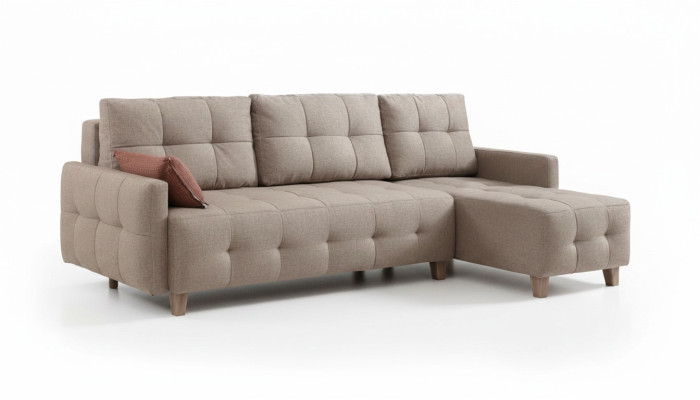 Sofá esquinero beige con tapicería en tela, sofá de salón en forma de L, nuevo.