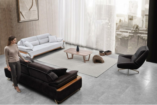 Conjunto de sofás en blanco y negro - 2 sofás de tres plazas Lujosos sillones Sofás elegantes