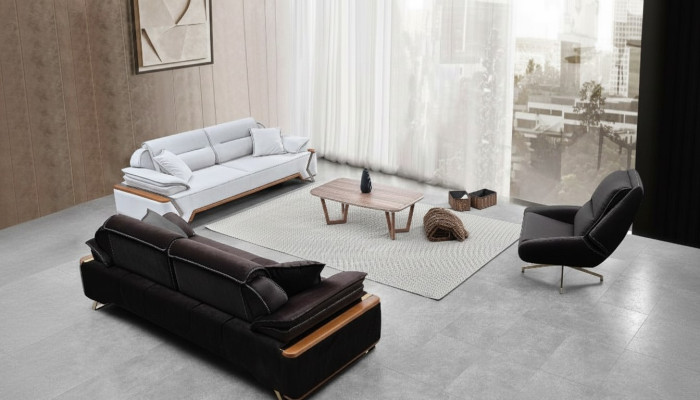 Conjunto de sofás en blanco y negro - 2 sofás de tres plazas Lujosos sillones Sofás elegantes