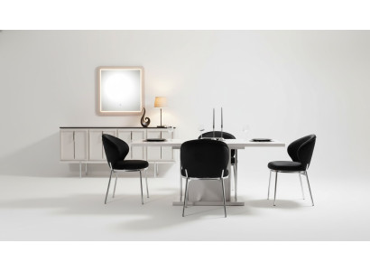 Juego de comedor moderno - mesa de comedor, 4 sillas tapizadas, aparador - conjunto de 7 piezas.