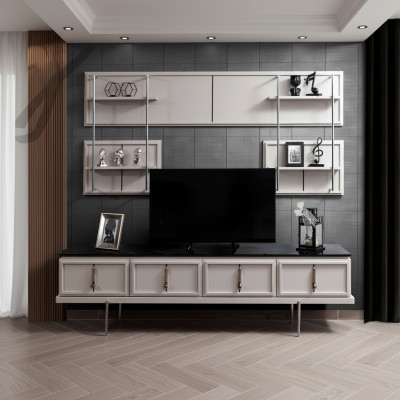 Conjunto de pared de sala de estar blanca, armario de TV, estante colgante de lujo, set de 3 piezas, nuevo.
