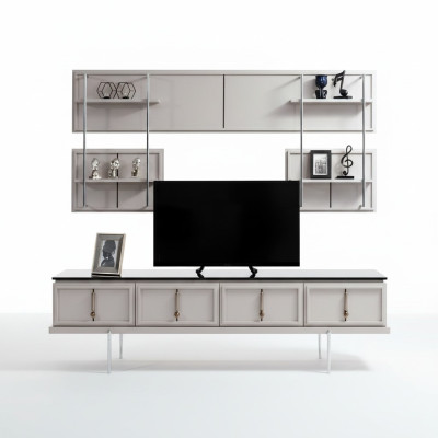 Conjunto de pared de sala de estar blanca, armario de TV, estante colgante de lujo, set de 3 piezas, nuevo.