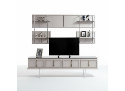 Conjunto de pared de sala de estar blanca, armario de TV, estante colgante de lujo, set de 3 piezas, nuevo.