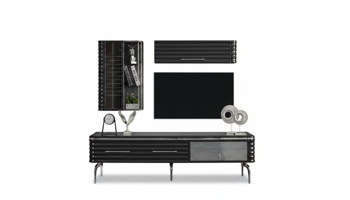 Juego de sala de estar moderno, mueble de TV de diseñador, lujo 2x armarios de pared 3 piezas.
