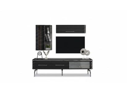 Juego de sala de estar moderno, mueble de TV de diseñador, lujo 2x armarios de pared 3 piezas.
