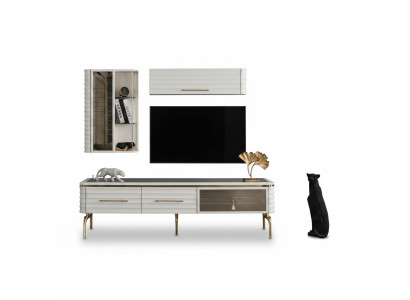 Mueble de salón blanco, mueble de televisión diseñado de lujo, 2 armarios de pared, muebles modernos.