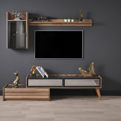 Moderna pared de salón diseñador mueble de televisión de madera lujo armario de pared estante juego de 3 piezas.