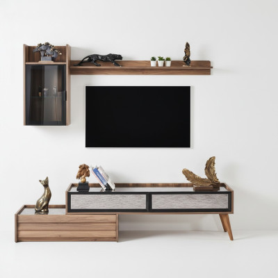 Moderna pared de salón diseñador mueble de televisión de madera lujo armario de pared estante juego de 3 piezas.