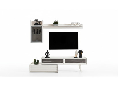 Mueble de salón de madera blanca, armario de pared de diseñador, estantería de lujo, elegante mueble de TV.