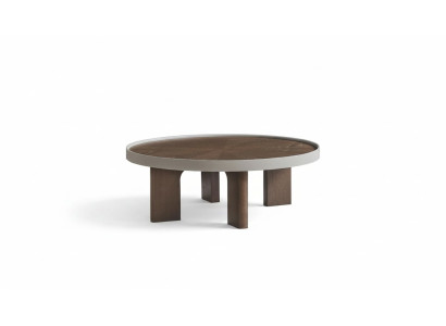 Mesa de centro redonda de salón marrón, mesa de madera de diseñador.