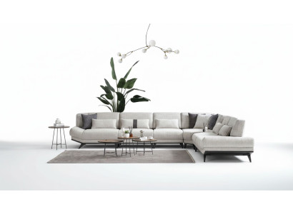 Conjunto de sala de estar blanco - sofá en forma de L, mesa auxiliar de sofá - 2 piezas