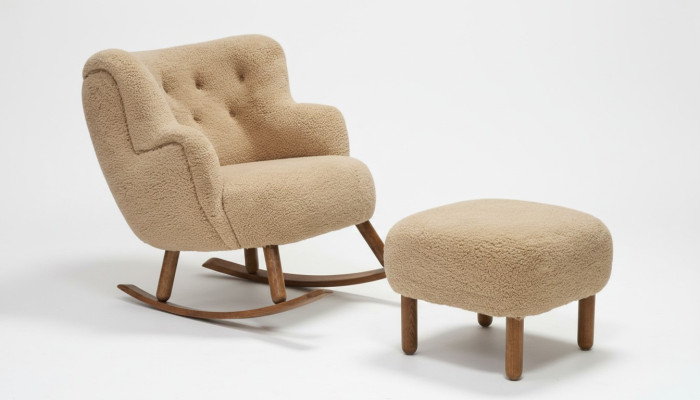 Beige mecedora de lujo taburete conjunto de sala de estar reposapiés 2 piezas.