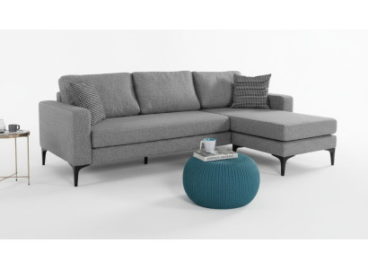 Set de sala de estar en forma de L, sofá tapizado de diseño gris, sofá de esquina.