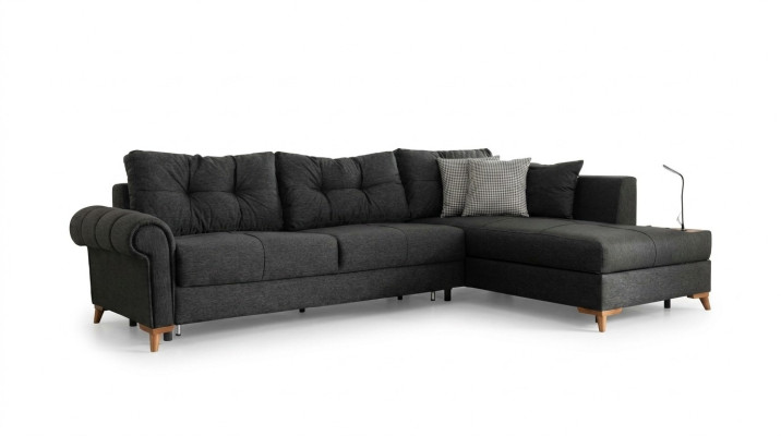 Sofá de esquina negro moderno en forma de L, sofá tapizado para sala de estar, nuevo.