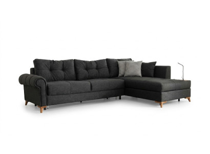 Sofá de esquina negro moderno en forma de L, sofá tapizado para sala de estar, nuevo.