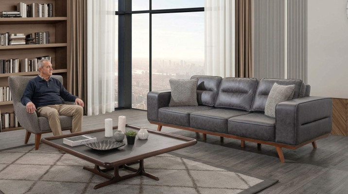 Conjunto de sofás de salón gris tres plazas sillón de lujo tapizados asientos
