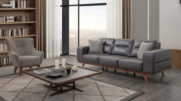 Conjunto de sofás de salón gris tres plazas sillón de lujo tapizados asientos