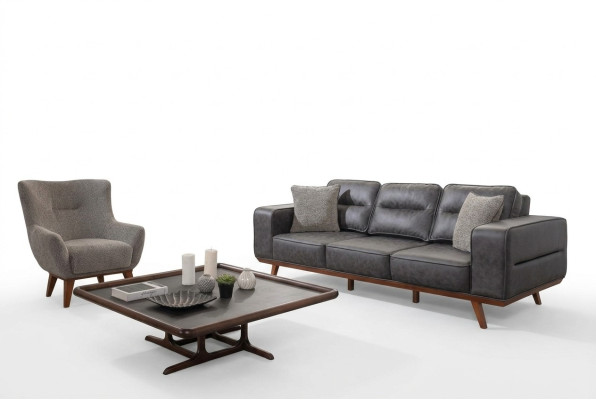 Conjunto de sofás de salón gris tres plazas sillón de lujo tapizados asientos
