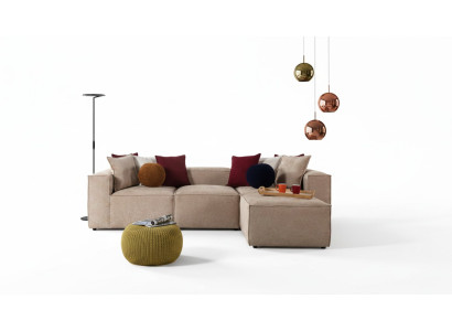 Sala de estar beige Sofá esquinero de lujo en forma de L. Sofá de tapicería moderno y nuevo