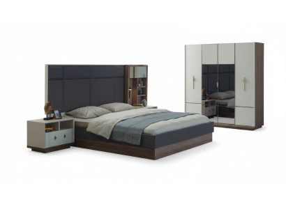 Dormitorio gris Conjunto de cama de diseñador Cama doble 2 mesitas de noche