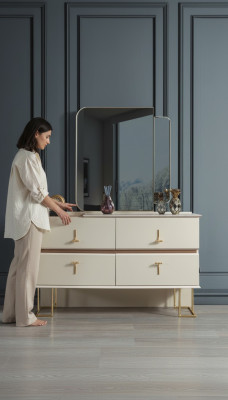 Conjunto de dormitorio Cómoda Espejo elegante Muebles de lujo modernos Nuevos 2 piezas