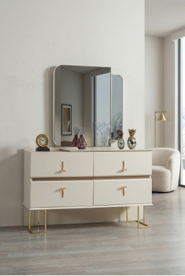 Conjunto de dormitorio Cómoda Espejo elegante Muebles de lujo modernos Nuevos 2 piezas