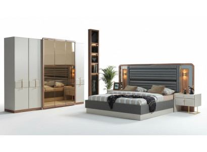 Conjunto de dormitorio de lujo completo Cama 2 mesitas de noche Muebles modernos de 4 piezas