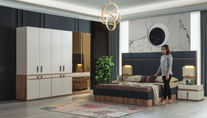 Muebles cama de lujo 2 mesitas de noche Armario conjunto de dormitorio