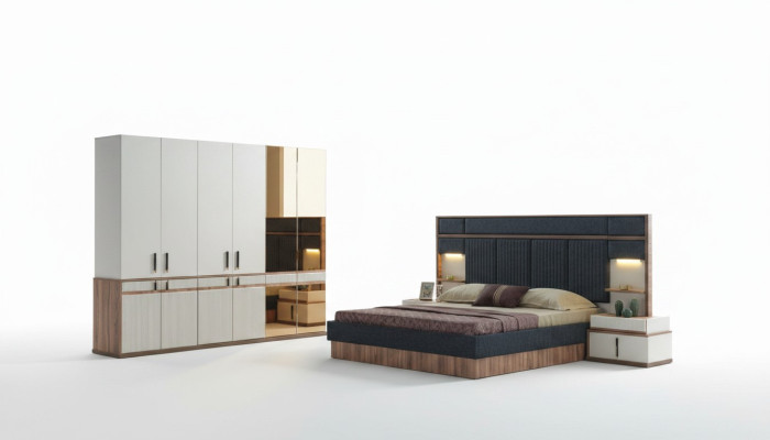Muebles cama de lujo 2 mesitas de noche Armario conjunto de dormitorio