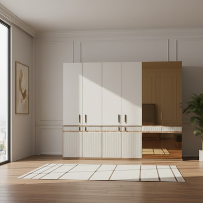 Armario blanco de 10 puertas de madera para dormitorio.
