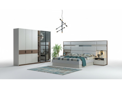 Juego de dormitorio blanco con cama doble, mesitas de noche, armario 4 piezas nuevo.