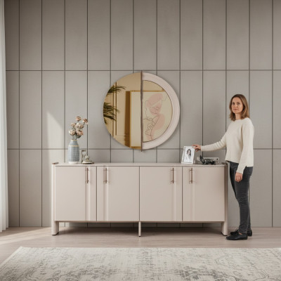 Comedor lujoso aparador elegante espejo de vidrio conjunto de 2 piezas