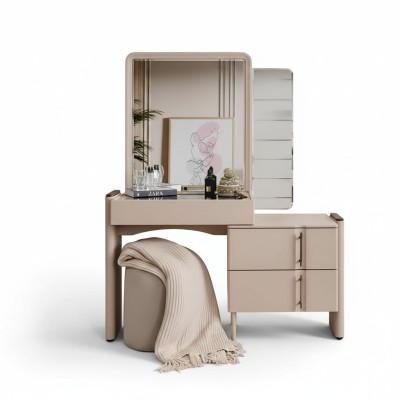 Juego exclusivo de 2 piezas de tocador de diseñador en color beige para el dormitorio con espejo.
