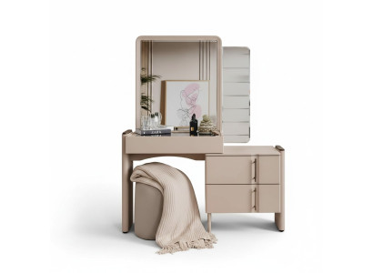 Juego exclusivo de 2 piezas de tocador de diseñador en color beige para el dormitorio con espejo.