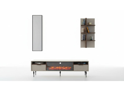 Conjunto de salón beige Diseñador de armario de televisión de pared de lujo de madera estantes 3 piezas.