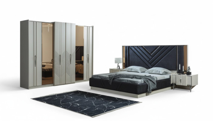 Dormitorio Camas Armario de diseñador Madera Mesitas de noche Conjunto