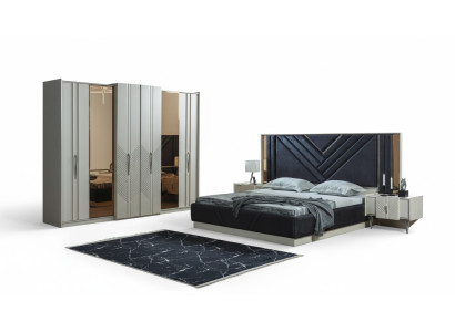 Dormitorio Camas Armario de diseñador Madera Mesitas de noche Conjunto