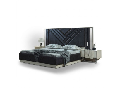Cama azul Estructura de cama de diseñador Muebles de dormitorio lujosos Mesitas de noche