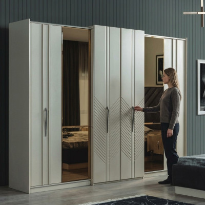 Armario blanco moderno de 4 puertas de madera para dormitorio, nuevo.
