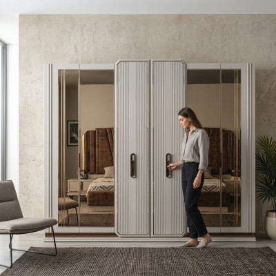 Armario de dormitorio blanco armario de cristal armario de madera mobiliario moderno