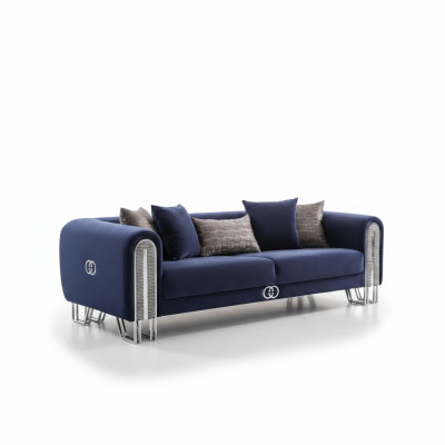 Sofá de lujo tapizado en azul de 240 cm para la sala de estar.