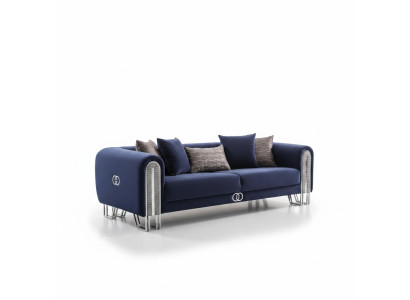 Sofá de lujo tapizado en azul de 240 cm para la sala de estar.