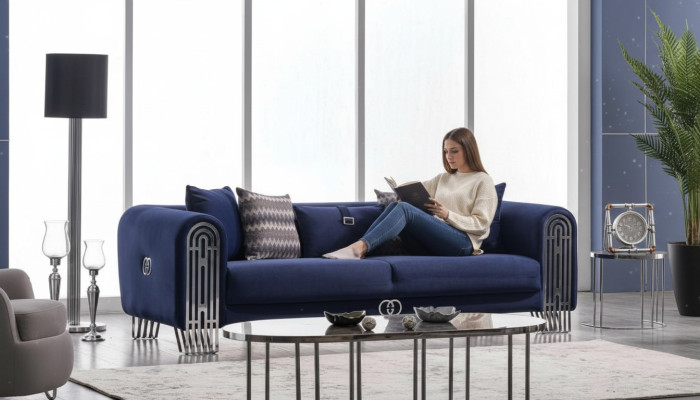 Sofá de salón 3 plazas diseño moderno tapizado textil muebles sofá de lujo.