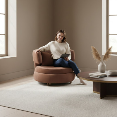 Lujo Sillón Sala de estar Tapizado Textil Muebles Marrón Asiento Nuevo Diseño Moderno