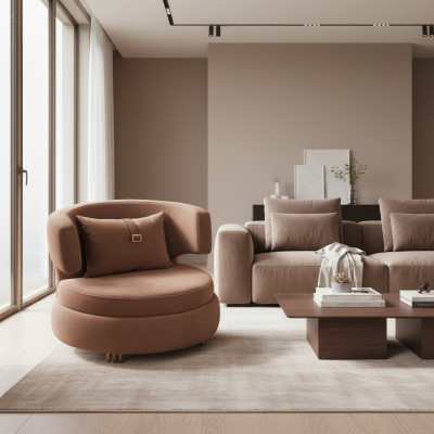 Lujo Sillón Sala de estar Tapizado Textil Muebles Marrón Asiento Nuevo Diseño Moderno